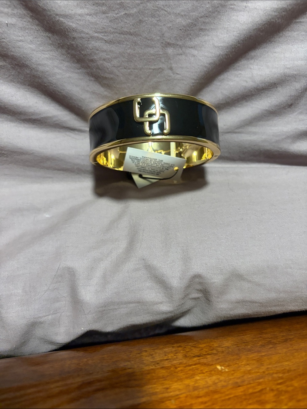 Chico's Black and Gold Logo Enamel Bangle
